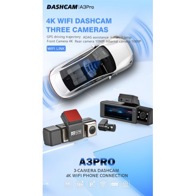 A3 4K+2K+2K Triple GPS WiFi Mobile 24H Parking Dashcam