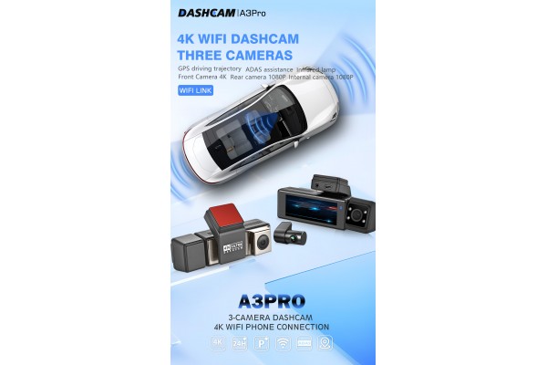 A3 4K+2K+2K Triple GPS WiFi Mobile 24H Parking Dashcam